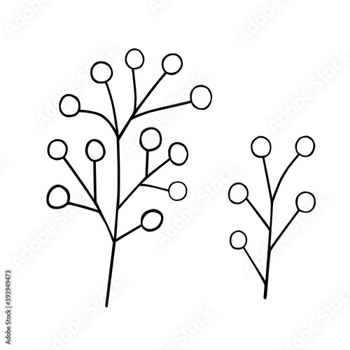 Leaves simple outline vector minimalist concept illustration  thin line hand drawn floral branch  element for invitations  greeting cards  booklet design