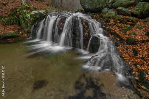 Fototapeta Naklejka Na Ścianę i Meble -  Maly Bily Stolpich waterfall in autumn fresh morning in Jizerske mountains