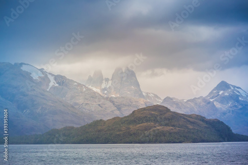 View from the boat crossing Magallanes and the Chilean Antarctic Region, Chile.