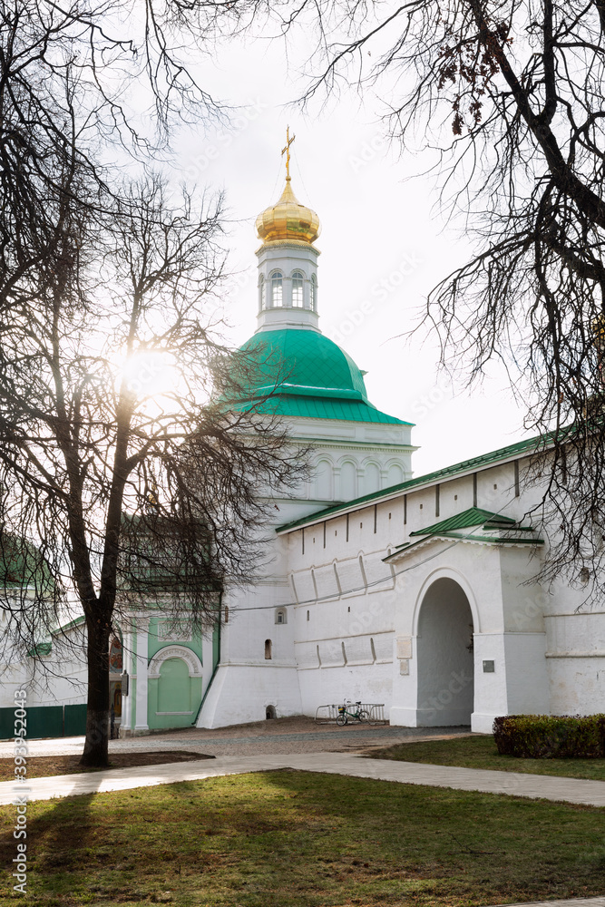 White walls to the Trinity of St. Sergius Lavra. Vertical.