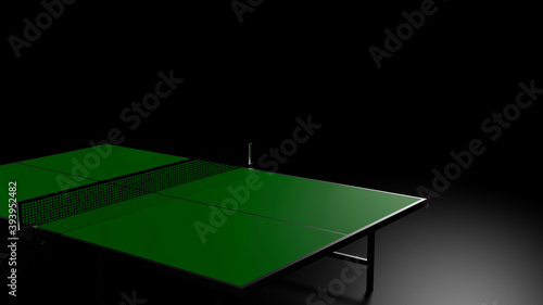 Tennis table on a dark background. Table tennis table with a black background. 3D image and 3D rendering © Алексей Иванов
