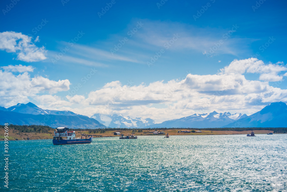 Puerto Natales / Magallanes y la Antartica Chilena Region / Chile: Puerto Natales view from the boat crossing. Puerto Natales / Magallanes y la Antartica Chilena Region / Chile: Puerto Natales view from the boat crossing.