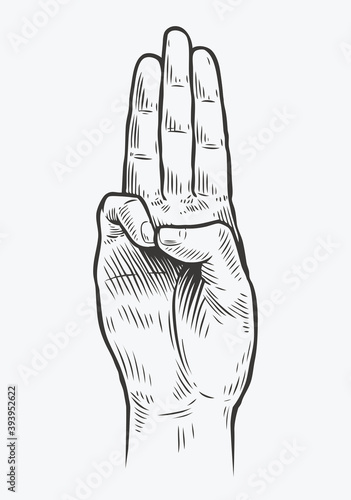 Scout symbol hand gesture. Scouting sketch vector illustration