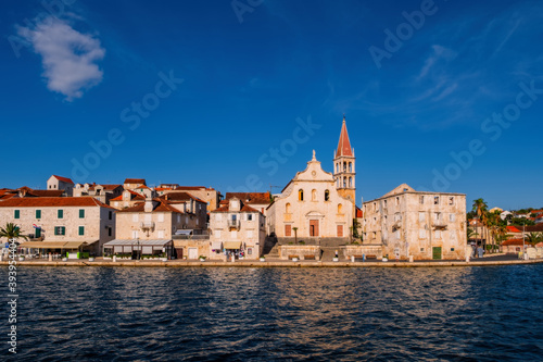 Town of Milna historic skyline, Island of Brac, Dalmatia, Croatia. August 2020