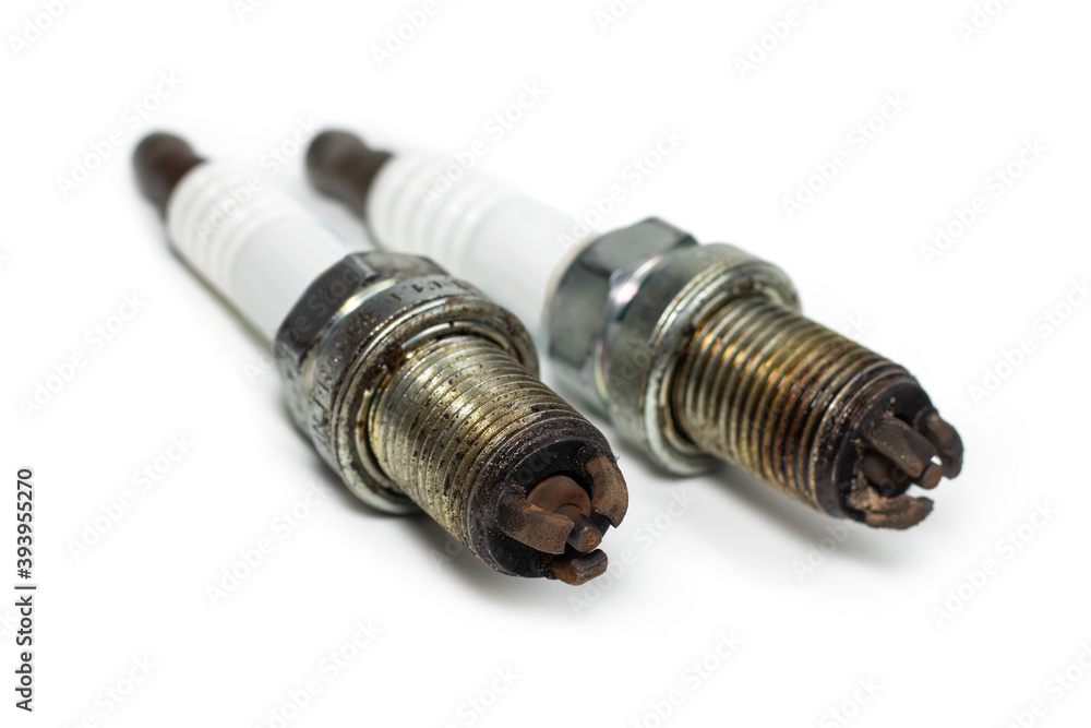 Used old automobile Spark Plug on white background Used old automobile Spark Plug on white background