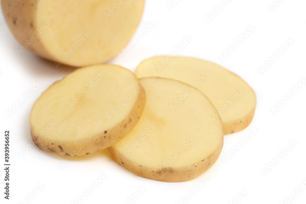 Isolated potatoes. raw slice potato vegetables isolated on white background Isolated potatoes. raw slice potato vegetables isolated on white background