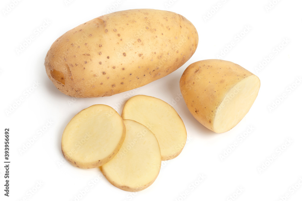 Isolated potatoes. raw slice potato vegetables isolated on white background Isolated potatoes. raw slice potato vegetables isolated on white background