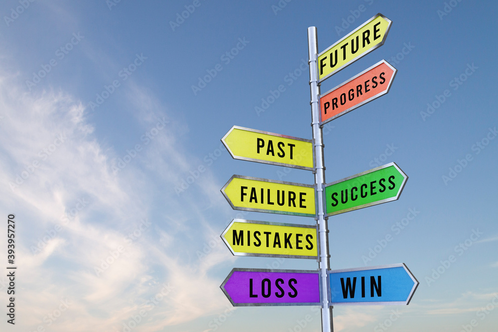 Obraz premium Coaching directory show success win loss future arrows blue sky arrows 3D RENDER.