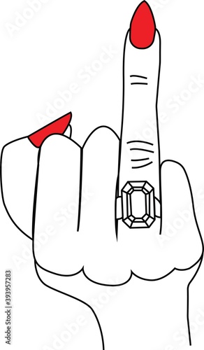 Vector cartoon style hands of bride, groom with golden ring