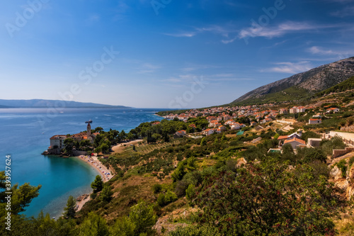 Town of Bol coast aerial view, Island of Brac, Dalmatia, Croatia. August 2020