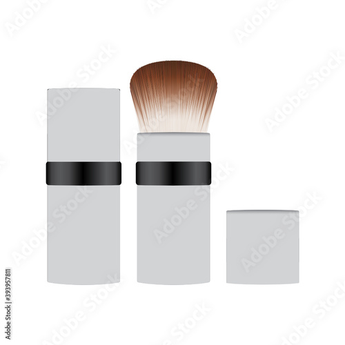 Retractable Powder Brush, Powder Brush, Professional Makeup Brush, Kabuki Brush, Cosmetic, Shiny Black Metallic Handle, Vector Illustration Background 