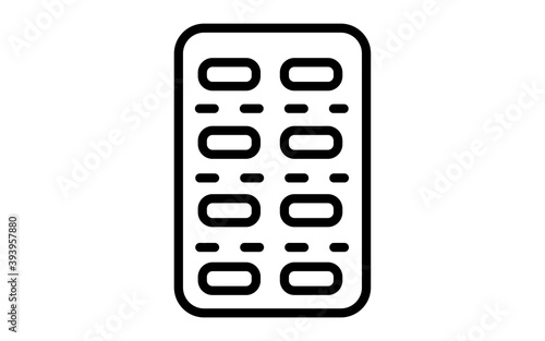 シンプルなプラスチックケース入りの薬のアイコン、白黒