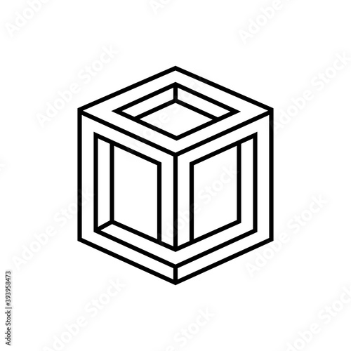Logotipo cubo tridimensional en perspectiva imposible con lineas en color negro
