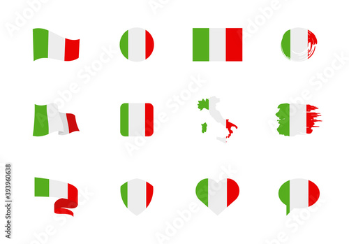 Italy flag - flat collection. Flags of different shaped twelve flat icons.