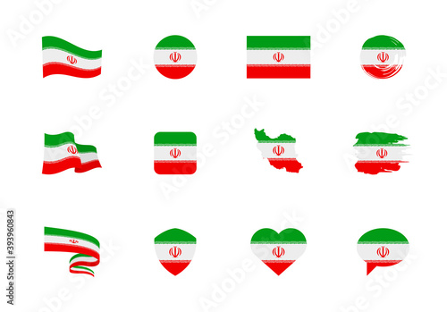 Free Download Iran flag - flat collection. Flags of different shaped twelve flat icons. - GFXLoad