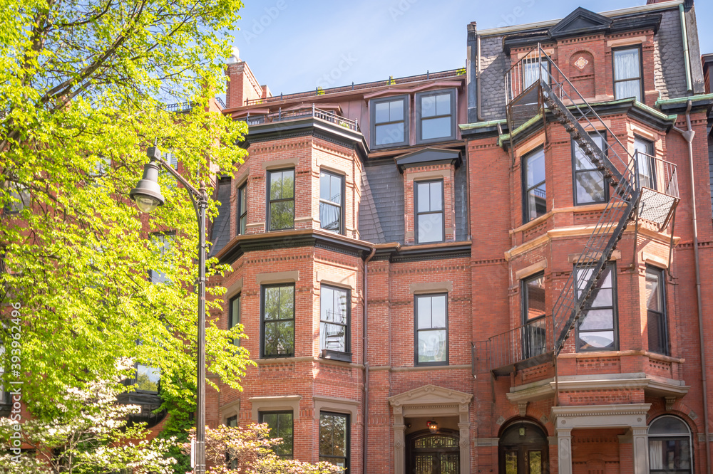Fototapeta premium The top floors of a South End brownstone in Boston