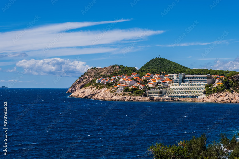 Panoramic view on the beautiful beach in Dubrovnik, Croatia. September 2020