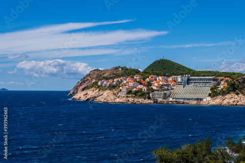 Fototapeta Naklejka Na Ścianę i Meble -  Panoramic view on the beautiful beach in Dubrovnik, Croatia. September 2020