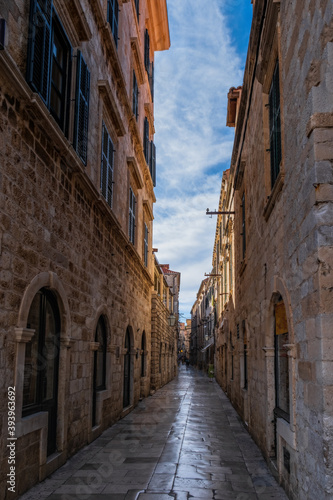Fototapeta Naklejka Na Ścianę i Meble -  Dubrovnik, Croatia. Dubrovnik old city street view medieval Ragusa in Stradum area. September 2020