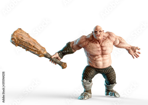 Fotografie ogre man is holding a club is ready for action in white background