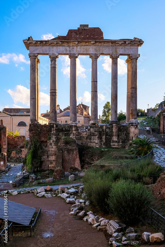 Templo de Vespasiano e Tito - Roman Temple Ruins in Roman Forum - Rome, Italy. photo