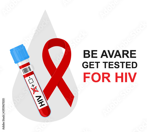 HIV test. World AIDS Day 1 December, red ribbon.