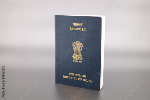 Drammen, Norway - November 20 2020: Indian passport on gradient background. Republic of India.