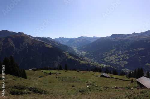 Luzein, Kanton Graubuenden (GR)/ Switzerland - September 21 2019: Mountain hiking tour in area Praettigau, Graubuenden photo