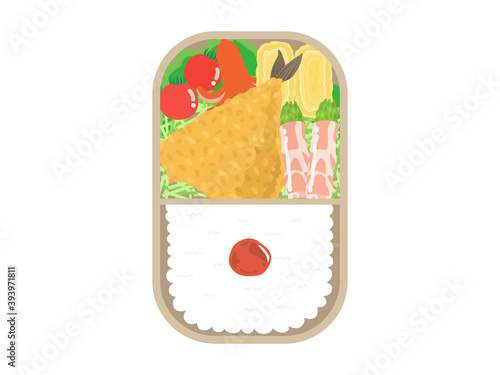 アジフライ弁当のイラスト