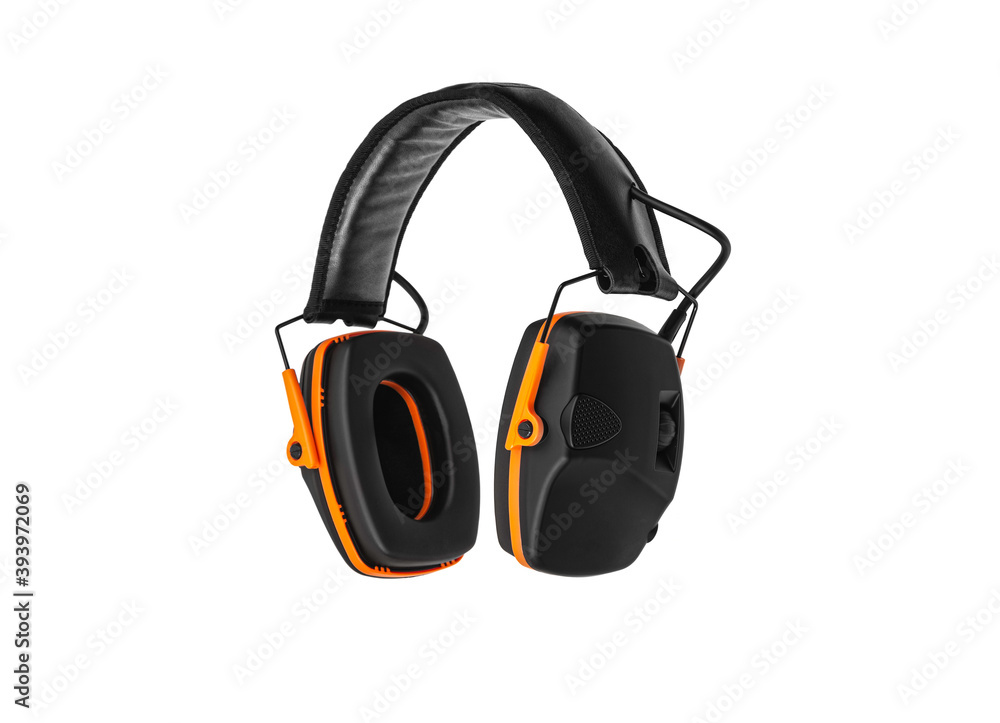 Modern active protective earphones isolate on a white back. A device for protecting ears and hearing from loud sounds. Headphones. Modern active protective earphones isolate on a white back. A device for protecting ears and hearing from loud sounds. Headphones.