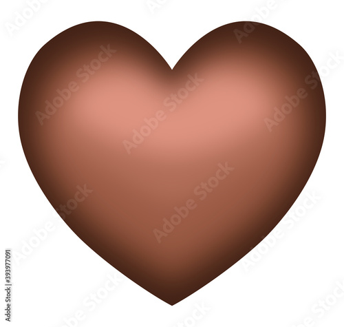 Vectorial isolated heart in gradient brown color, volume chocolate heart shape on white background, vector symbol of love, icon and design element.	
