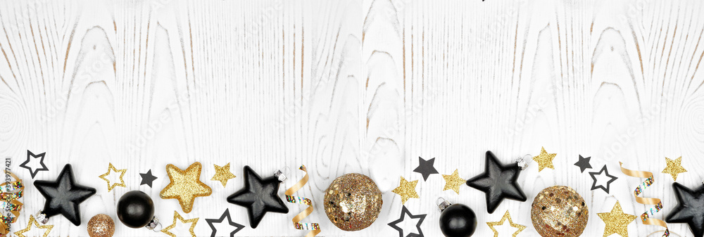 New Years Eve bottom border of gold and black confetti stars ...