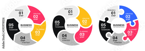 Graphic Round Chart Infographic Template with a Five Steps for Success. Business Circle Template with Options for Brochure, Diagram, Workflow, Timeline, Number Options. Vector EPS 10