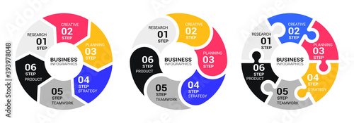 Graphic Round Chart Infographic Template with a Six Steps for Success. Business Circle Template with Options for Brochure, Diagram, Workflow, Timeline, Number Options. Vector EPS 10