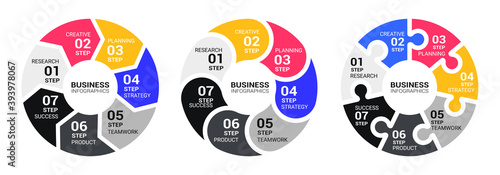 Graphic Round Chart Infographic Template with a Seven Steps for Success. Business Circle Template with Options for Brochure, Diagram, Workflow, Timeline, Number Options. Vector EPS 10