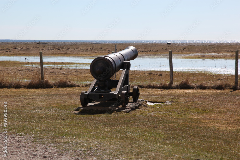 Degerhamn / Sweden - April 20 2013: Old cannon placed at the south tip of island Oeland (Öland) in south-east of Sweden