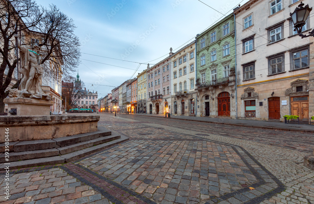 Lviv. Town Hall Square at Dawn.