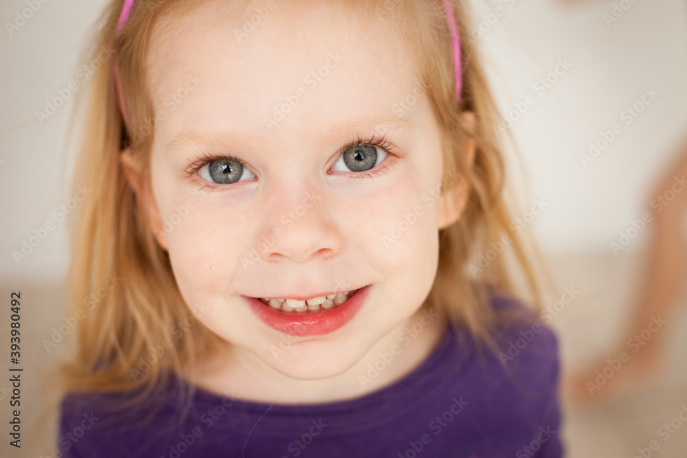 Smiling Little Girl with Blond Hair, Happy Childhood Portrait