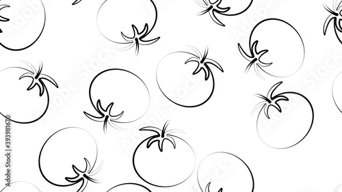 tomato on a white background, vector illustration, pattern. appetizing tomato, fresh salad, healthy food. decor with tomatoes, wallpaper in black and white style. round red tomatoes