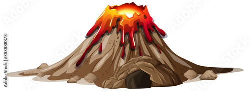 Volcano eruption with cave on transparent background