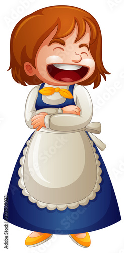 A girl in maid uniform cartoon character isolated on white background
