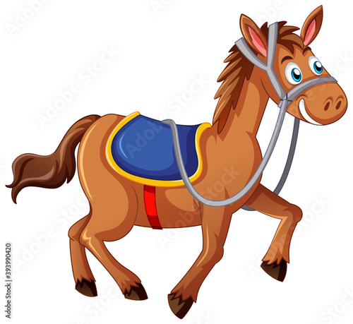 A horse with saddle cartoon character on white background