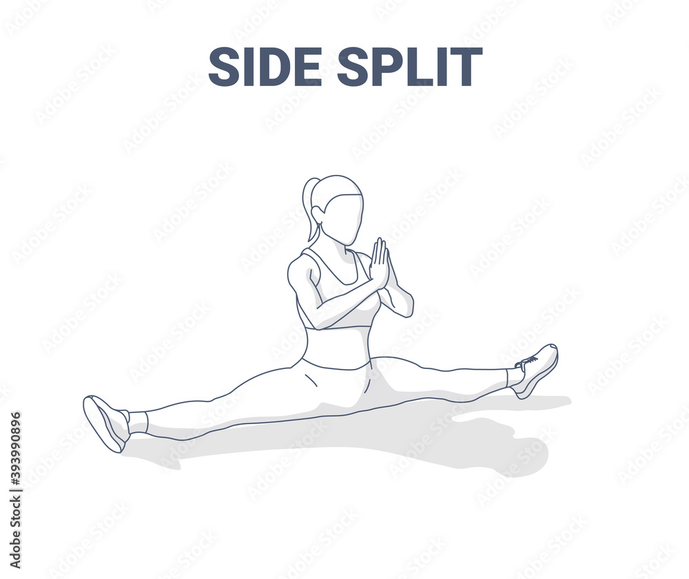 Side Split Female Home Workout Stretching Exercise Guide Outline Concept Illustration Side Split Female Home Workout Stretching Exercise Guide Outline Concept Illustration