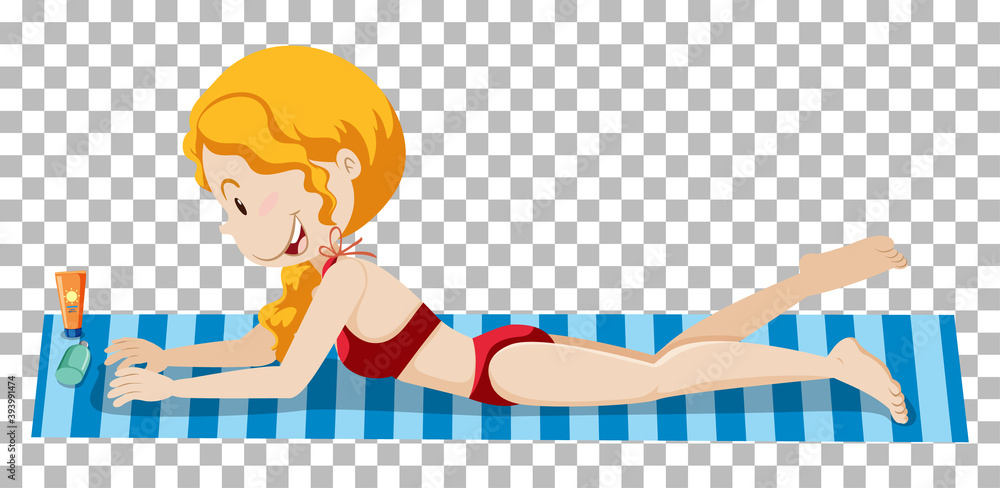 Girl sunbathing on beach mattress Girl sunbathing on beach mattress