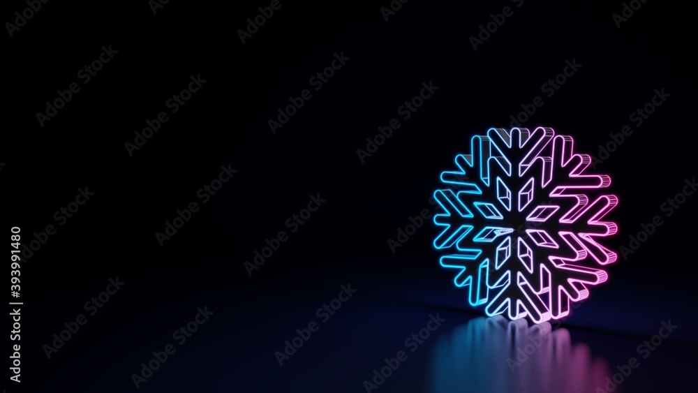 3d glowing neon symbol of symbol of snowflake isolated on black background