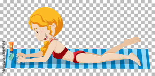 Girl sunbathing on beach mattress