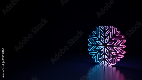 3d glowing neon symbol of symbol of snowflake isolated on black background