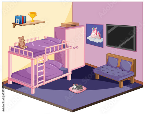 Bedroom in pink colour theme isometric