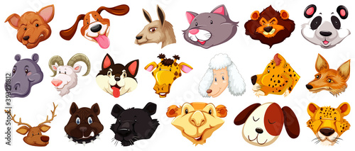 Set of different cartoon animal heads isolated © blueringmedia