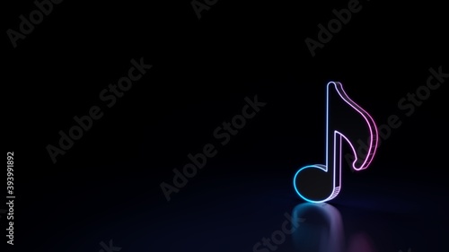3d glowing neon symbol of symbol of musical note isolated on black background